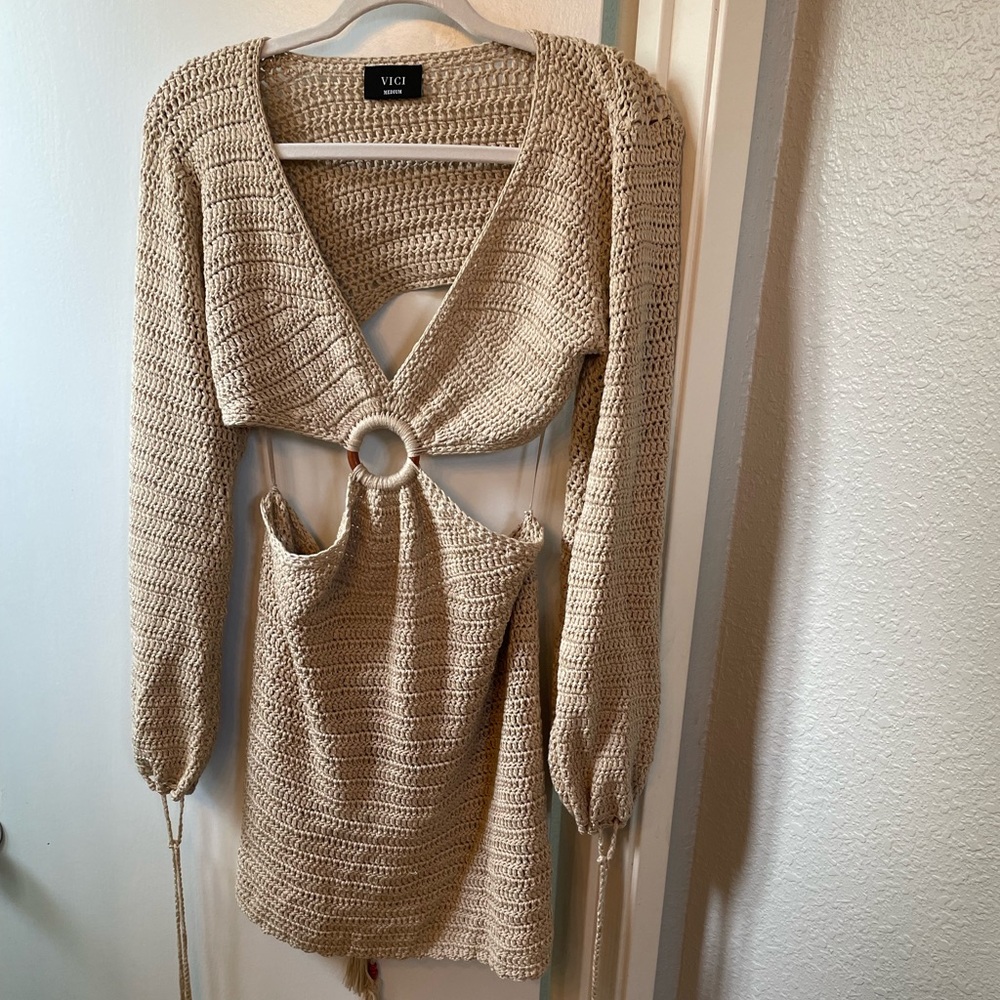 Vici Beige Knit Dress with Ring Detail